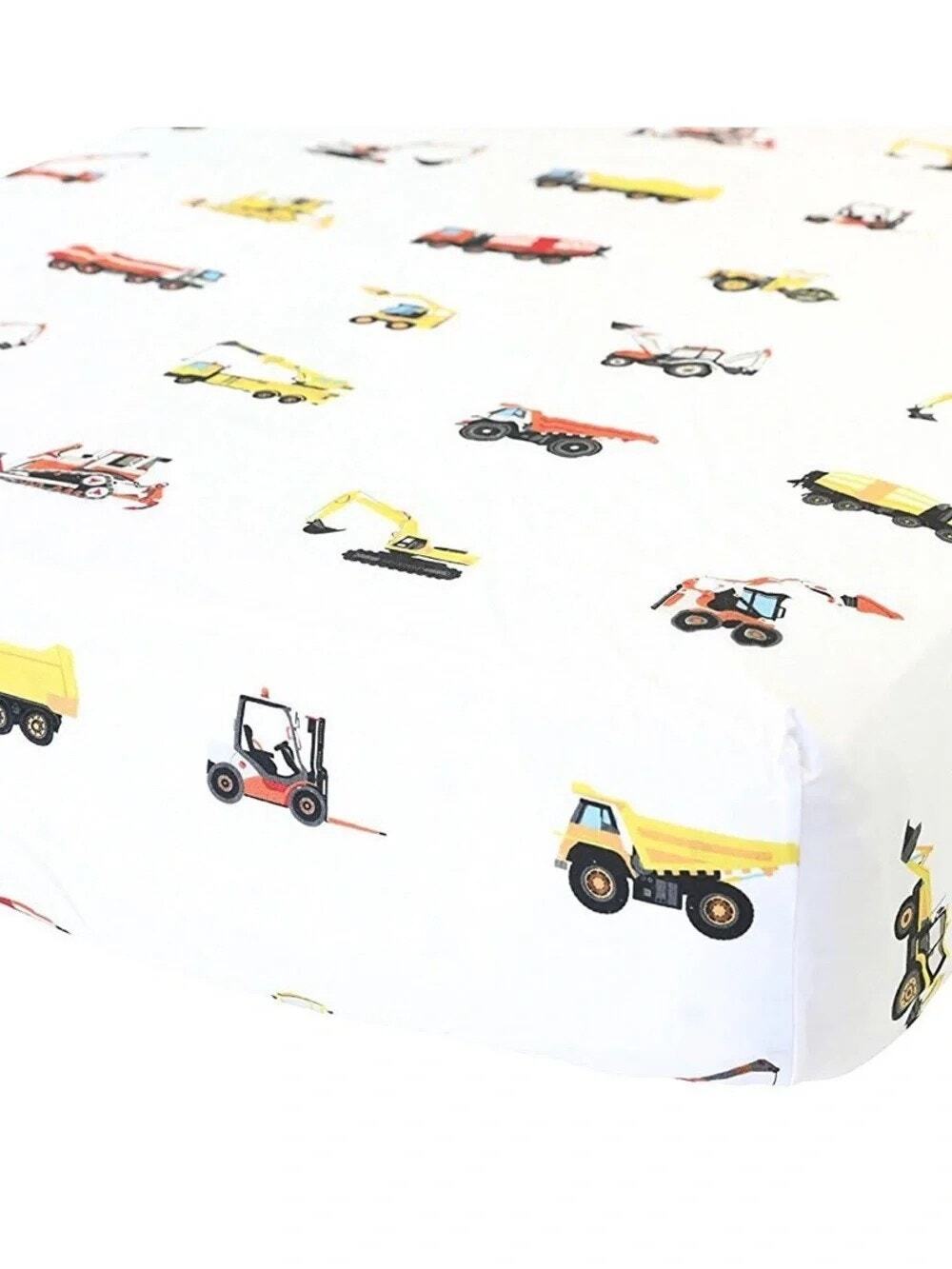 Addison Belle Construction Trucks Crib Sheet | NWT | 100% Organic Cotton